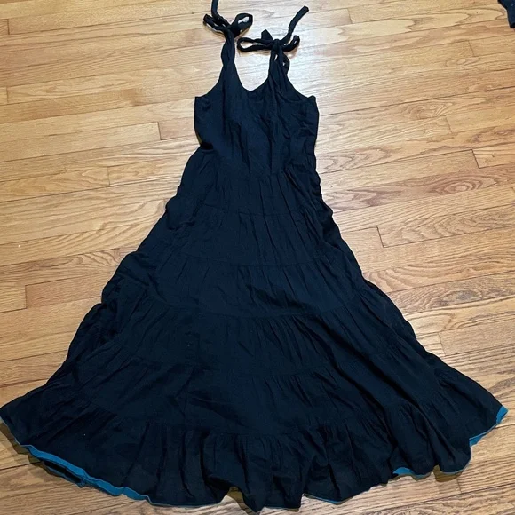 Free People Black Tiered Maxi Tie Shoulder Dress size M - Picture 8 of 10